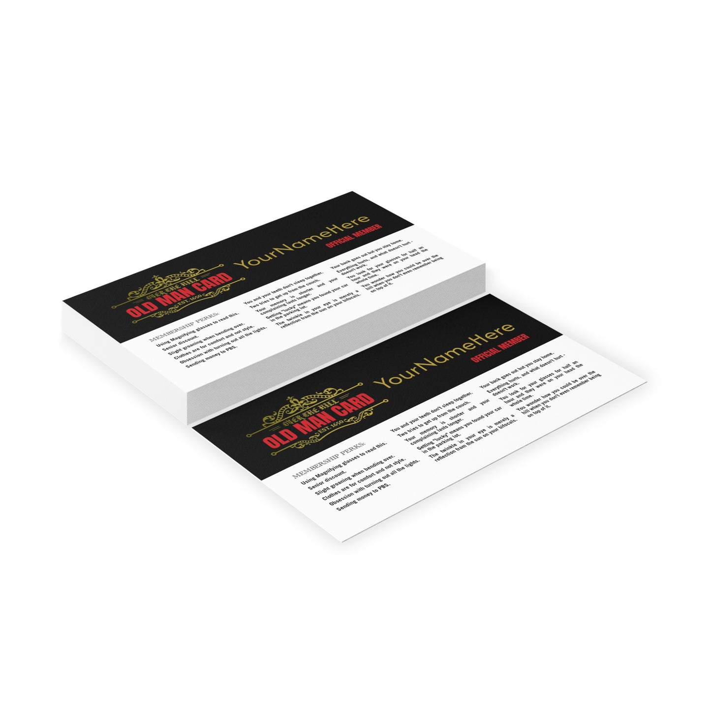 Over the Hill Membership Card – Funny Gag Gift for Birthdays or Retirements