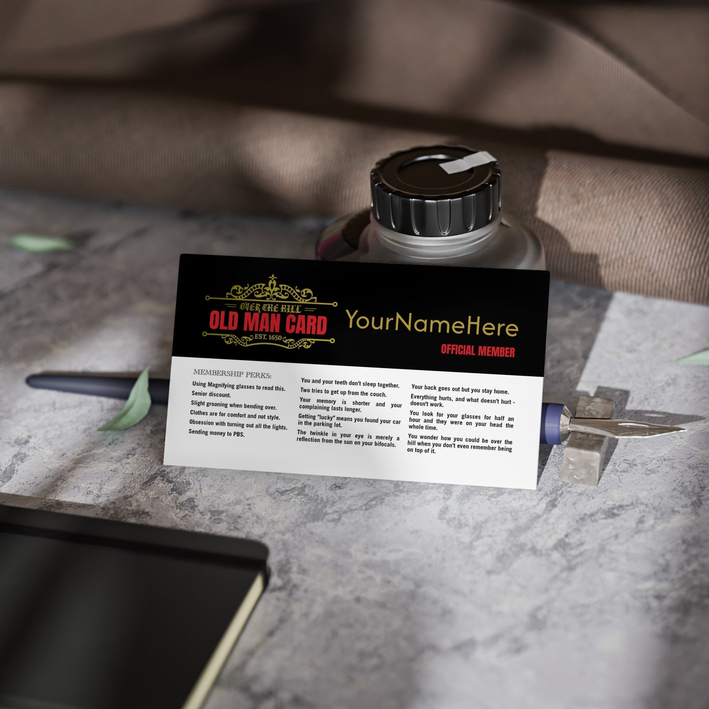Over the Hill Membership Card – Funny Gag Gift for Birthdays or Retirements
