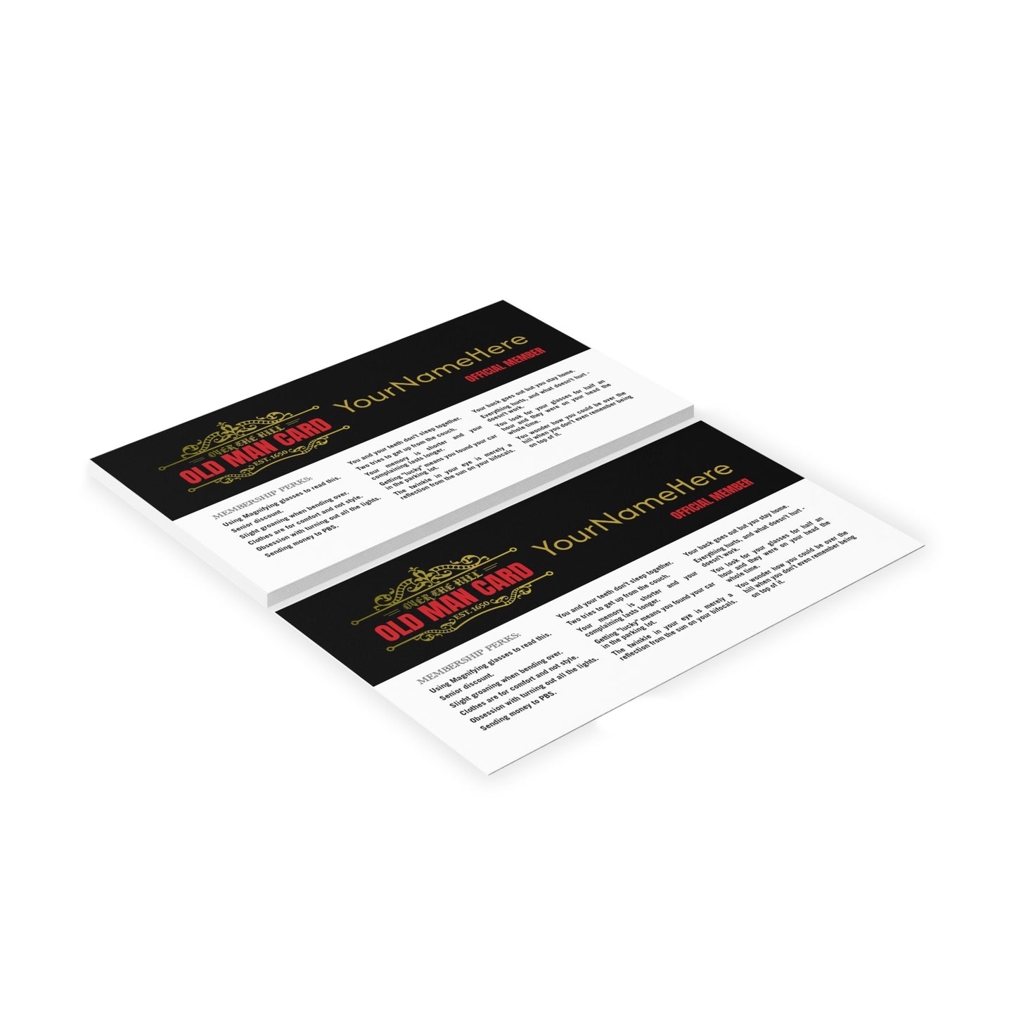 Over the Hill Membership Card – Funny Gag Gift for Birthdays or Retirements