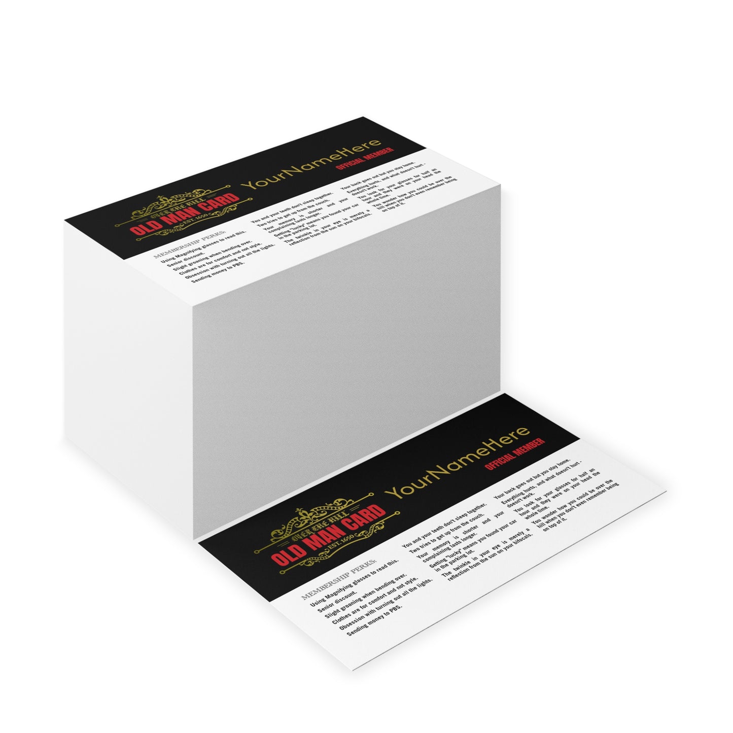 Over the Hill Membership Card – Funny Gag Gift for Birthdays or Retirements