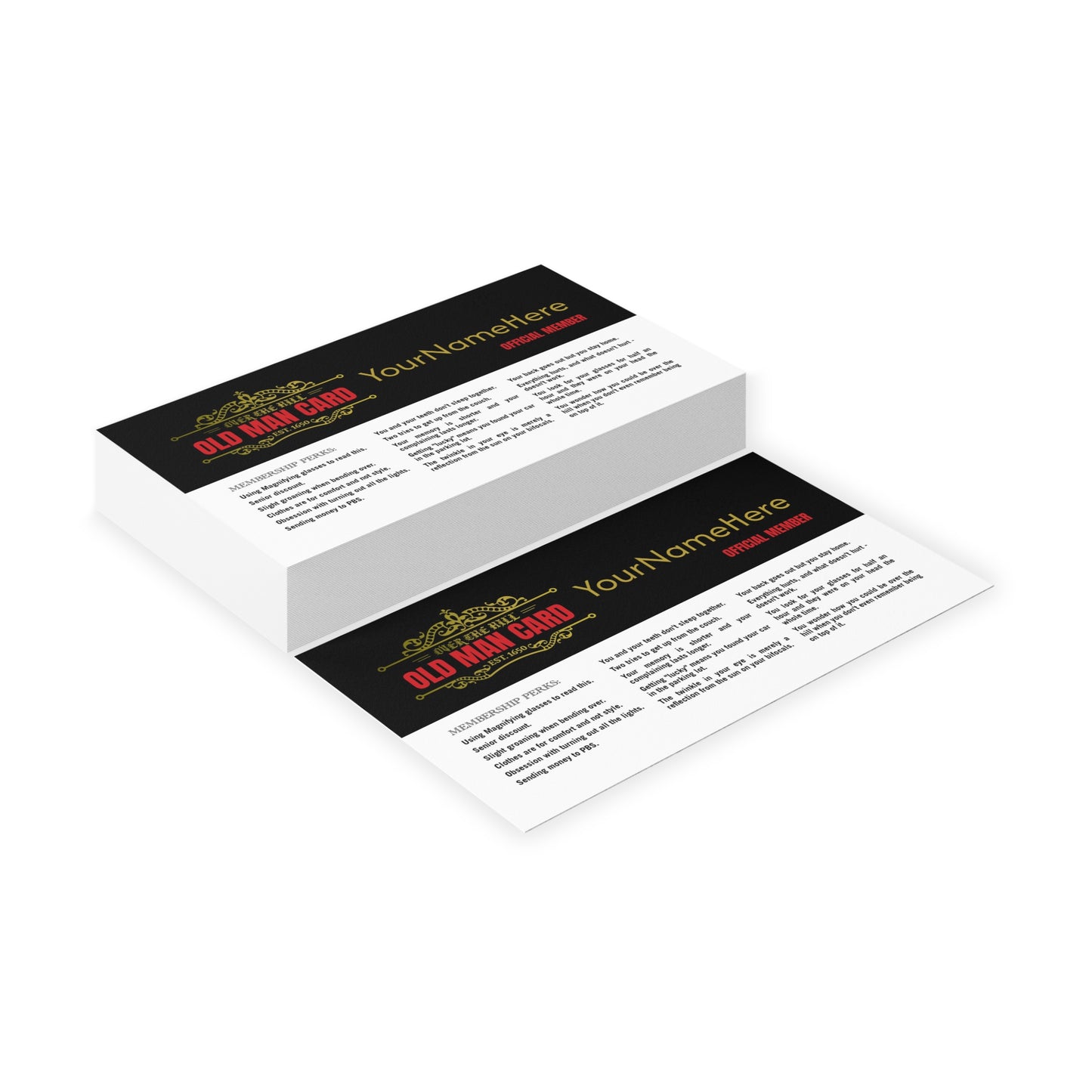Over the Hill Membership Card – Funny Gag Gift for Birthdays or Retirements