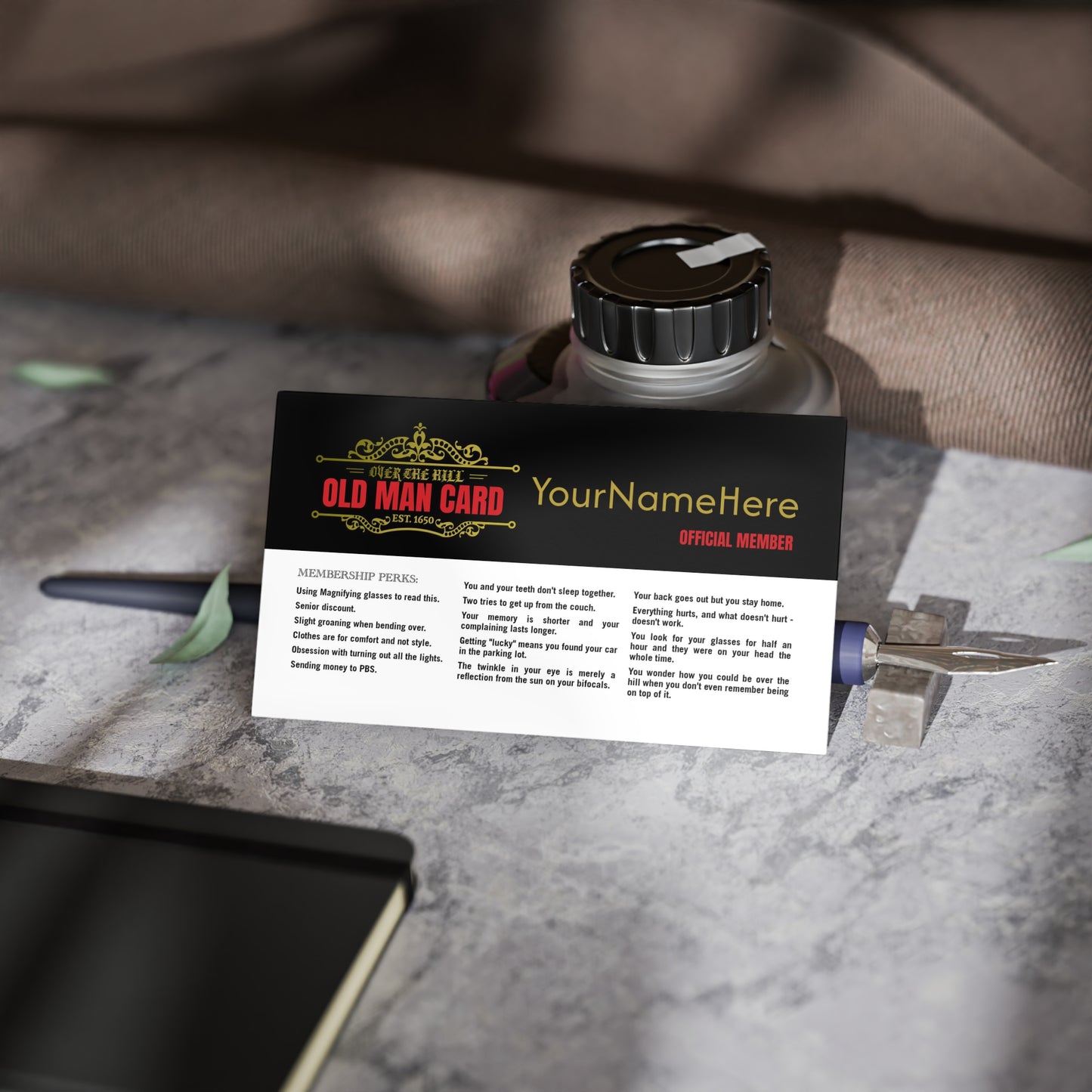 Over the Hill Membership Card – Funny Gag Gift for Birthdays or Retirements