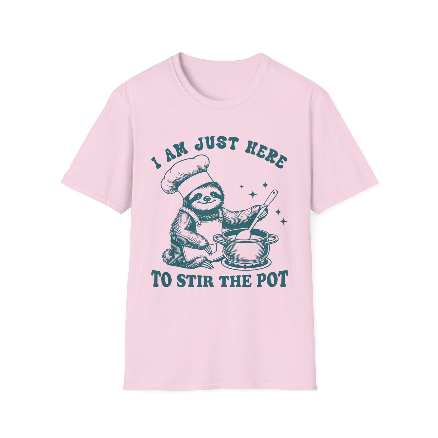Funny Sloth T-Shirt, "I Am Just Here To Stir The Pot" Tee, Unisex Humor Shirt, Perfect Gift for Cooking Lovers, Quirky Apparel, Great for
