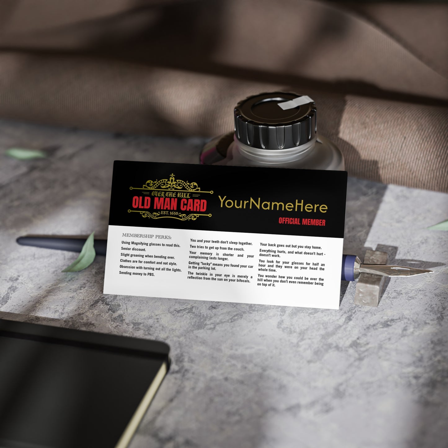 Over the Hill Membership Card – Funny Gag Gift for Birthdays or Retirements
