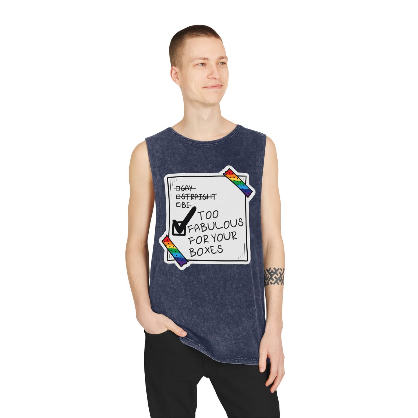 Unisex Stonewash Gay Pride Tank Top