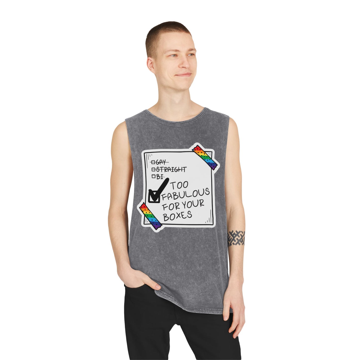 Unisex Stonewash Gay Pride Tank Top