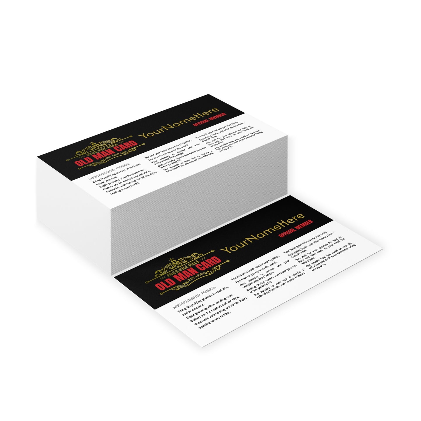 Over the Hill Membership Card – Funny Gag Gift for Birthdays or Retirements