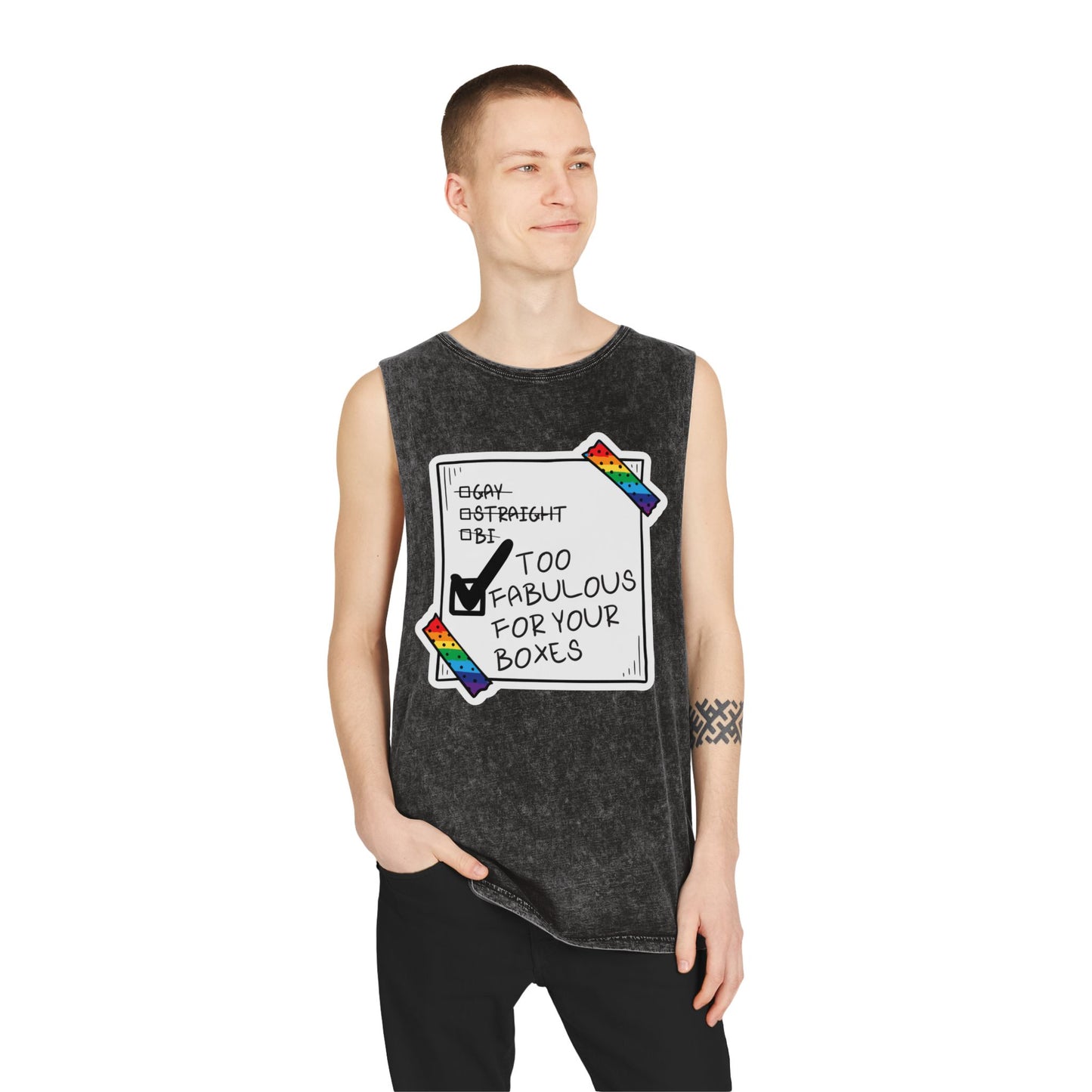 Unisex Stonewash Gay Pride Tank Top