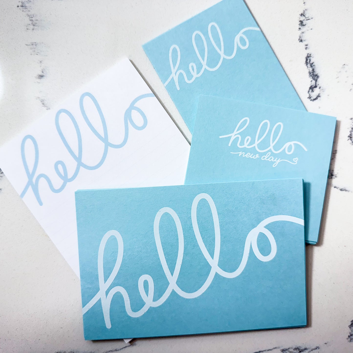 Hello Stationery Gift Set | Minimal Blue Notecards & Notepad
