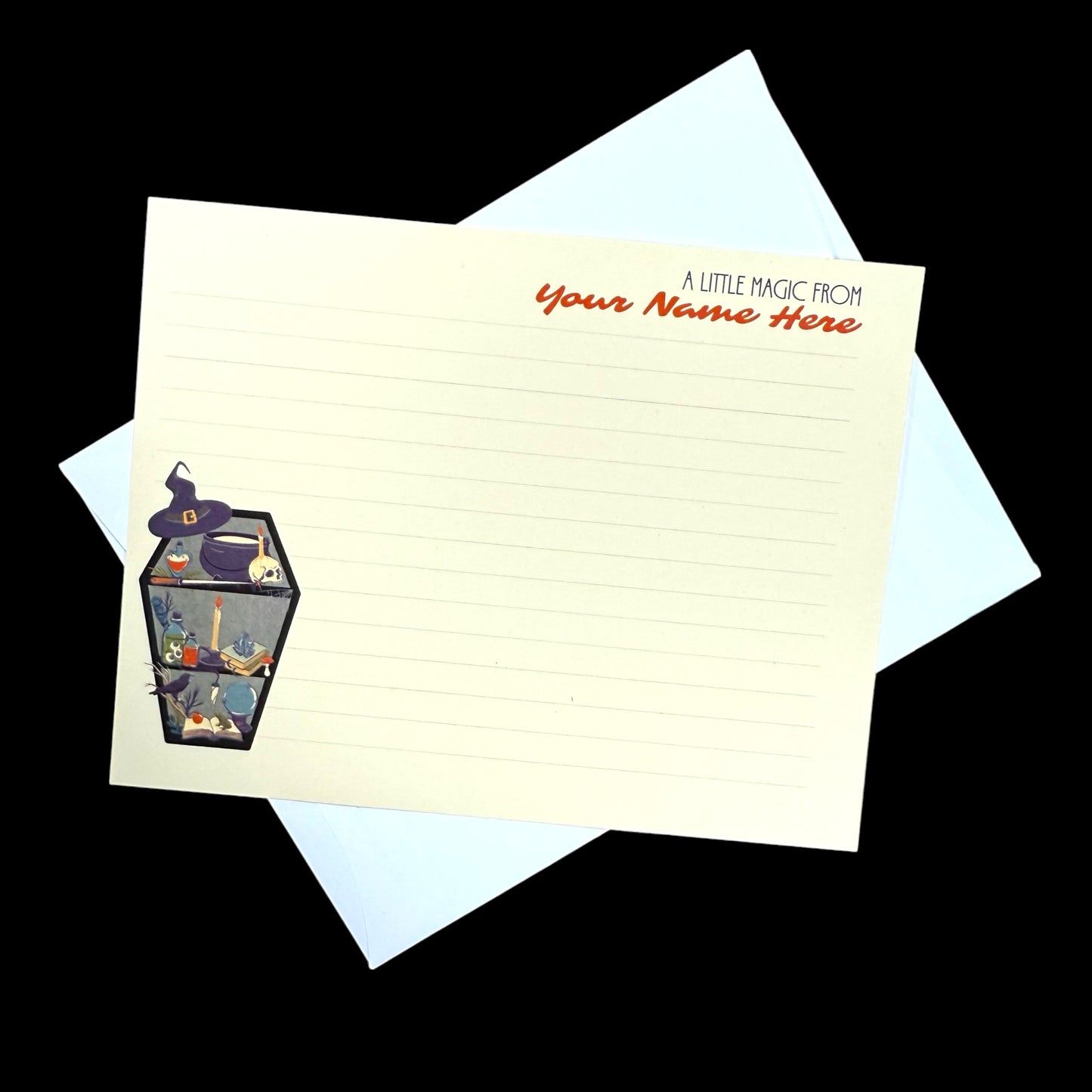 Personalized Witchy Coffin Shelf Notecards – Set of 10 Lined