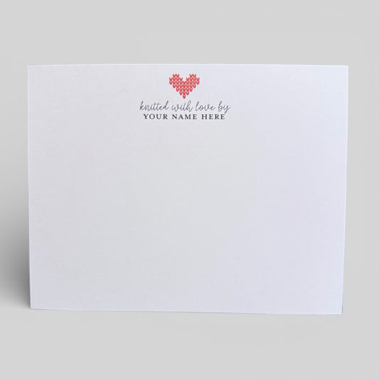Set of 10 Personalized Knitted with love by Notecards