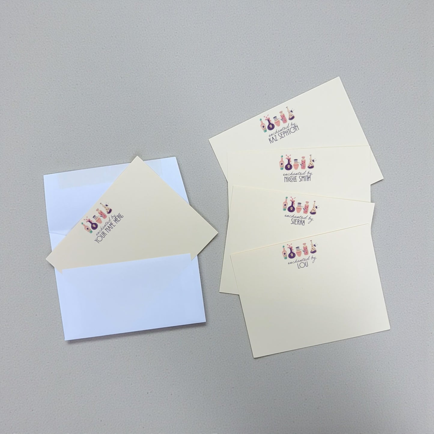 Personalized Witchy Potion Notecards – Set of 10 Flat A2 Cards on Tan Stock