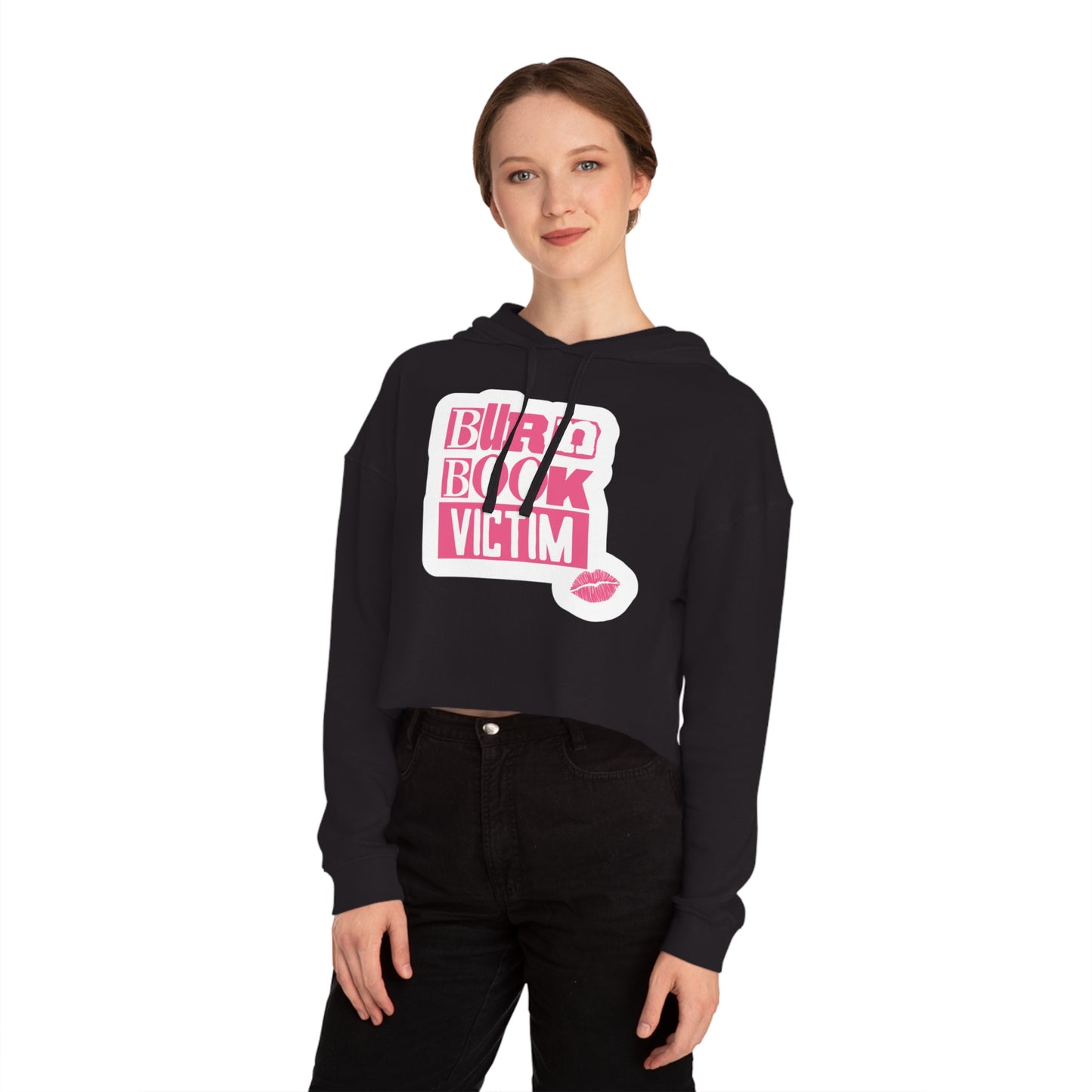 Cropped Hooded Sweatshirt with 'Burn Book Victim' Design
