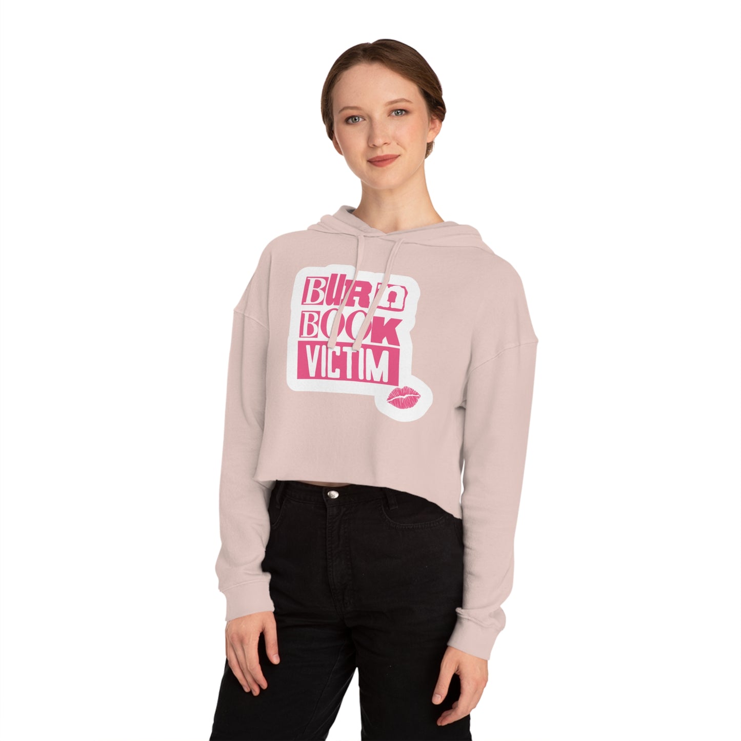 Cropped Hooded Sweatshirt with 'Burn Book Victim' Design