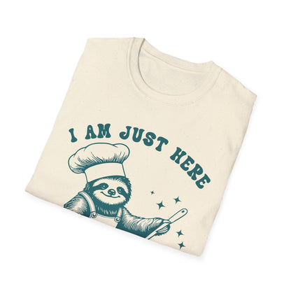 Funny Sloth T-Shirt, "I Am Just Here To Stir The Pot" Tee, Unisex Humor Shirt, Perfect Gift for Cooking Lovers, Quirky Apparel, Great for
