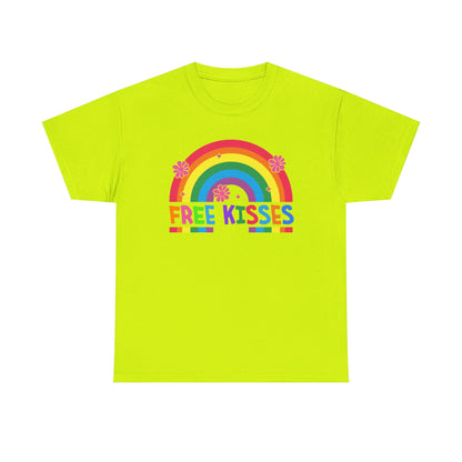 Colorful Rainbow Tee with 'Free Kisses' Design