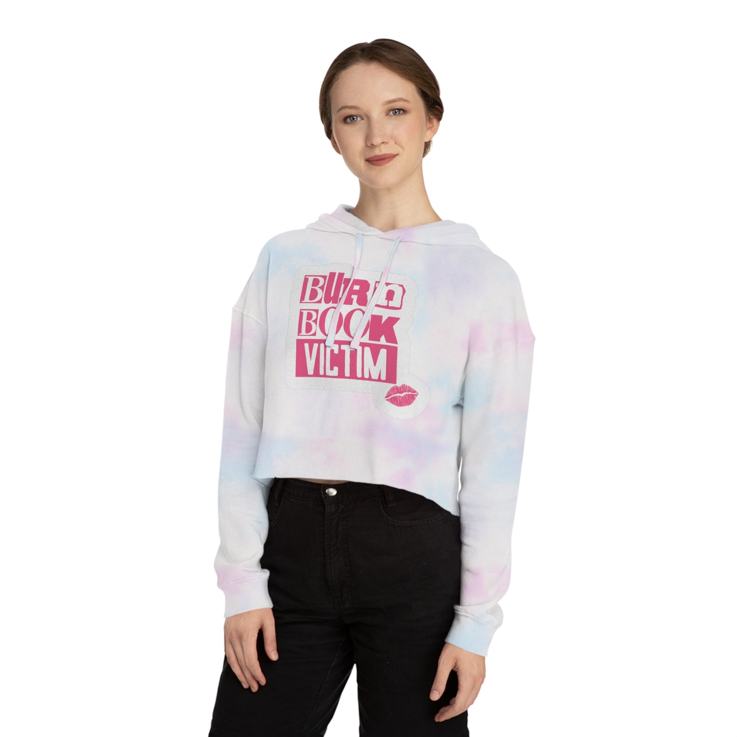 Cropped Hooded Sweatshirt with 'Burn Book Victim' Design