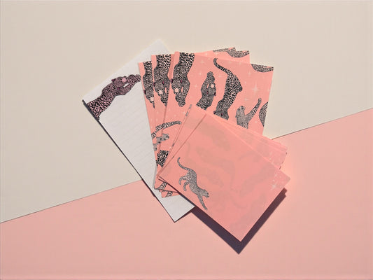 Pink Leopard Stationery Set
