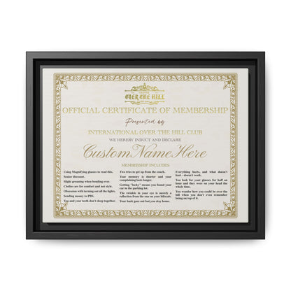 Personalized Over the Hill Membership Certificate