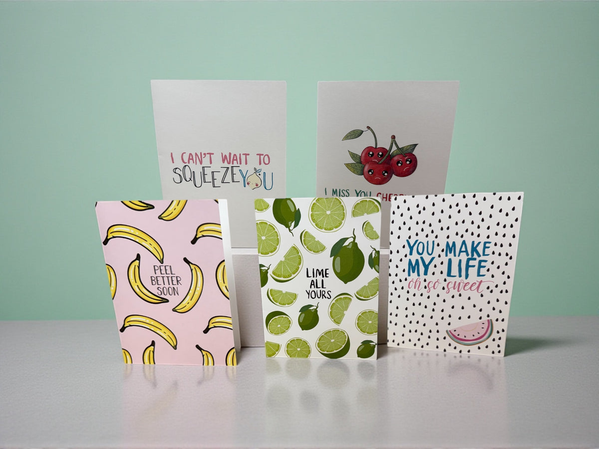 Fruit Pun Greeting Card Set — Boxed A2 Cards with Envelopes