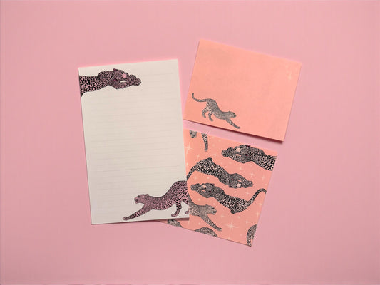 Pink Leopard Stationery Set