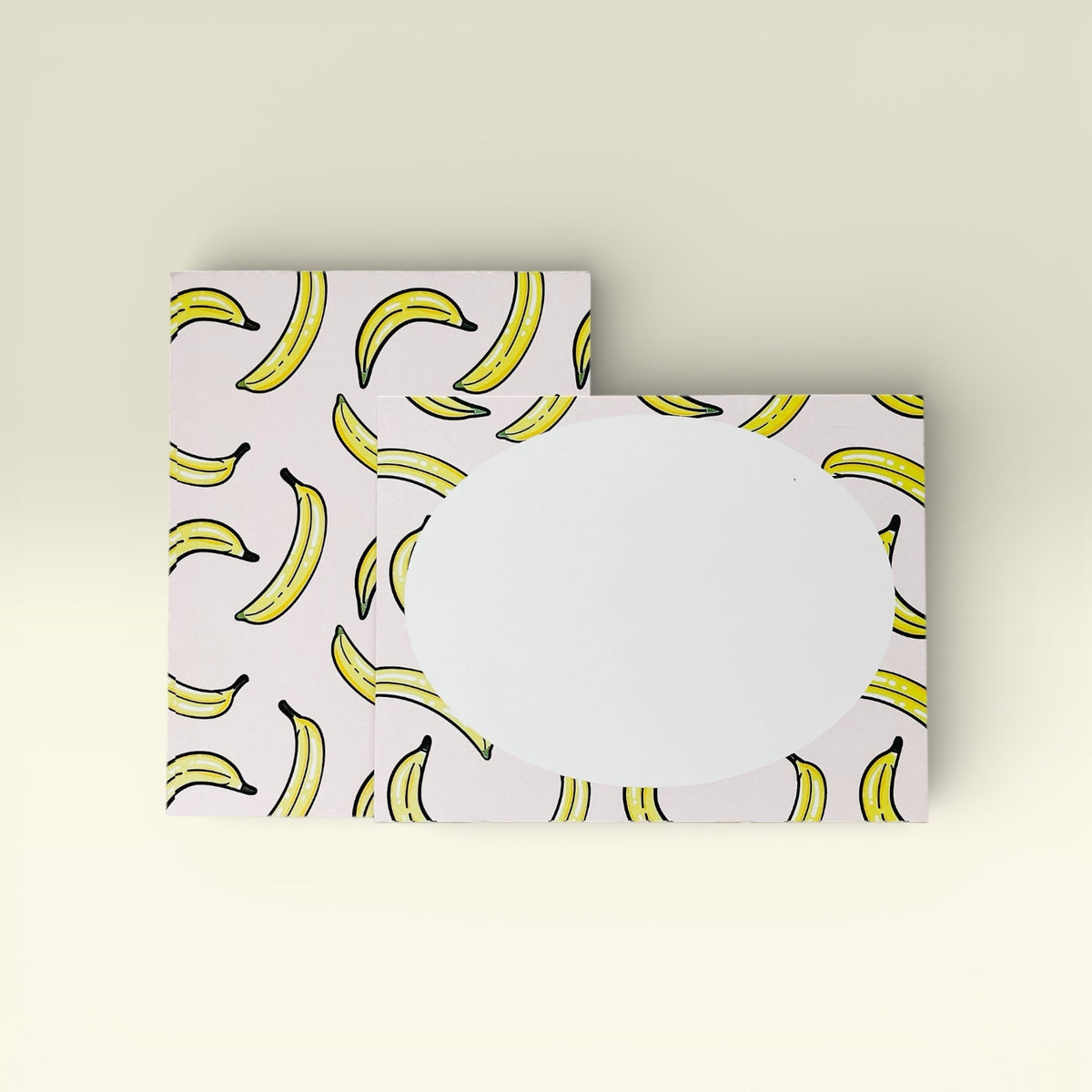 Set of custom banana-themed stationery notecards with personalized white writing space. - Banana Notecard Set