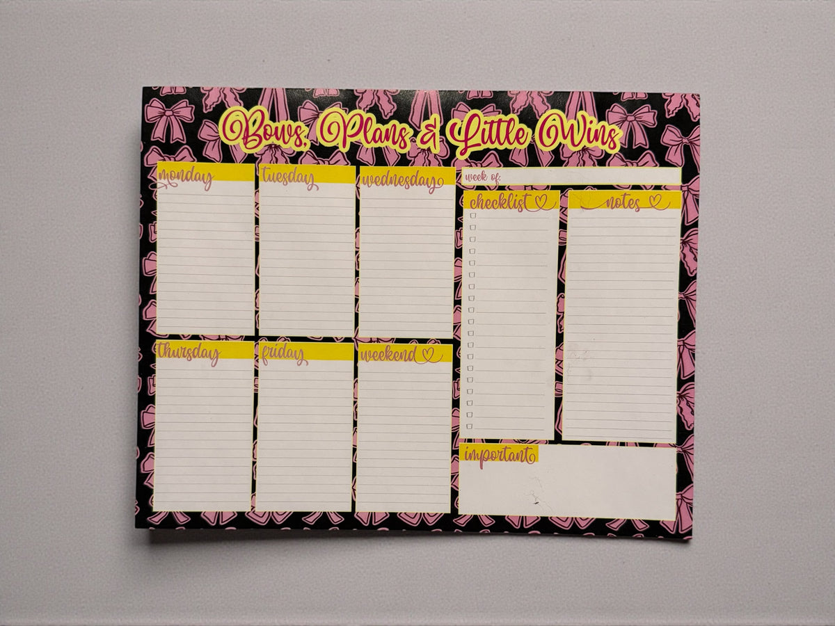 “Bows, Plans & Little Wins” Weekly Notepad