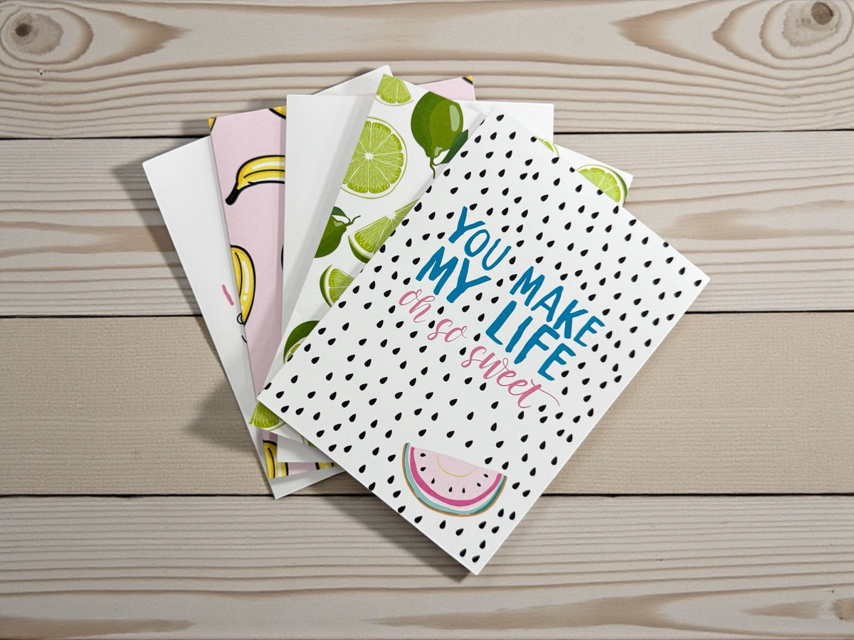 Fruit Pun Greeting Card Set — Boxed A2 Cards with Envelopes