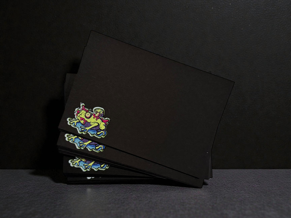 Black notecards with vibrant psychedelic frog design, custom personalized stationery set. - Psychedelic Frog Black Notecards