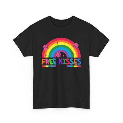 Colorful Rainbow Tee with 'Free Kisses' Design