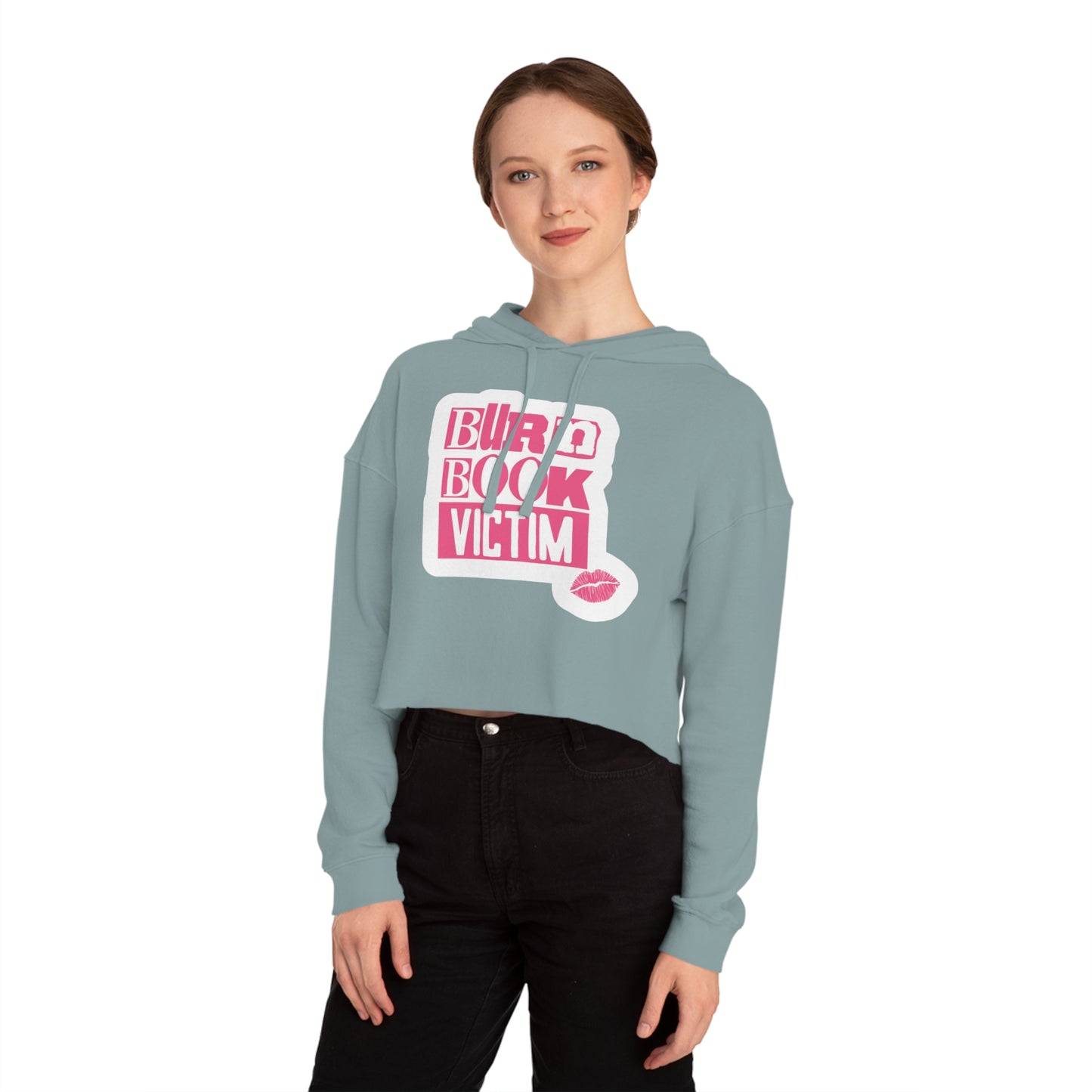 Cropped Hooded Sweatshirt with 'Burn Book Victim' Design