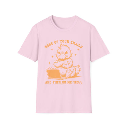 Funny Duck Email T-Shirt, Quirky Unisex Tee for Office, Great for Work from Home, Gifts for Email Lovers, Casual Wear