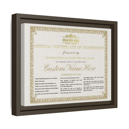 Personalized Over the Hill Membership Certificate