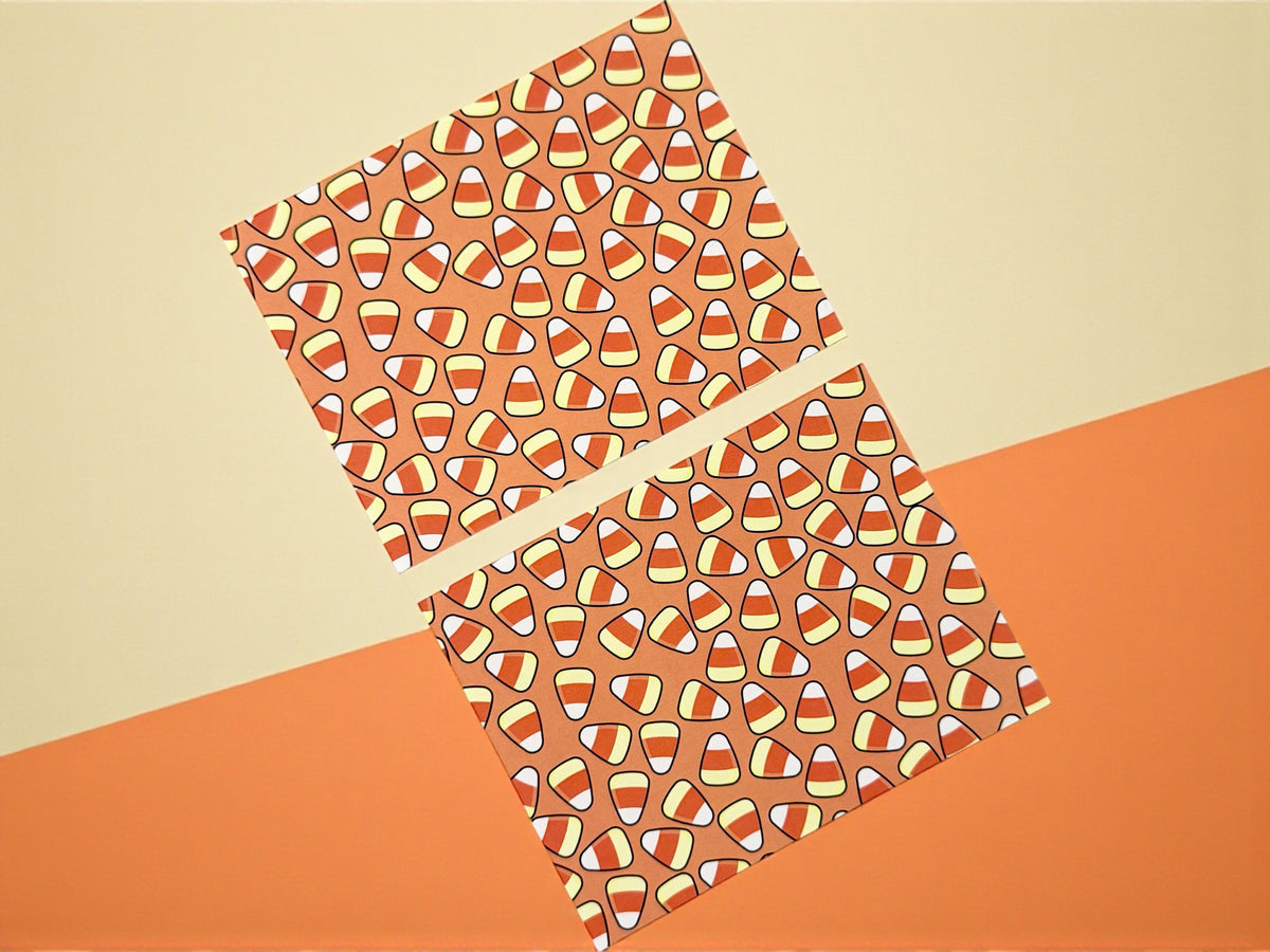 Personalized stationery set with custom candy corn pattern on notecards in orange and cream tones. - Candy Corn Notecard Set
