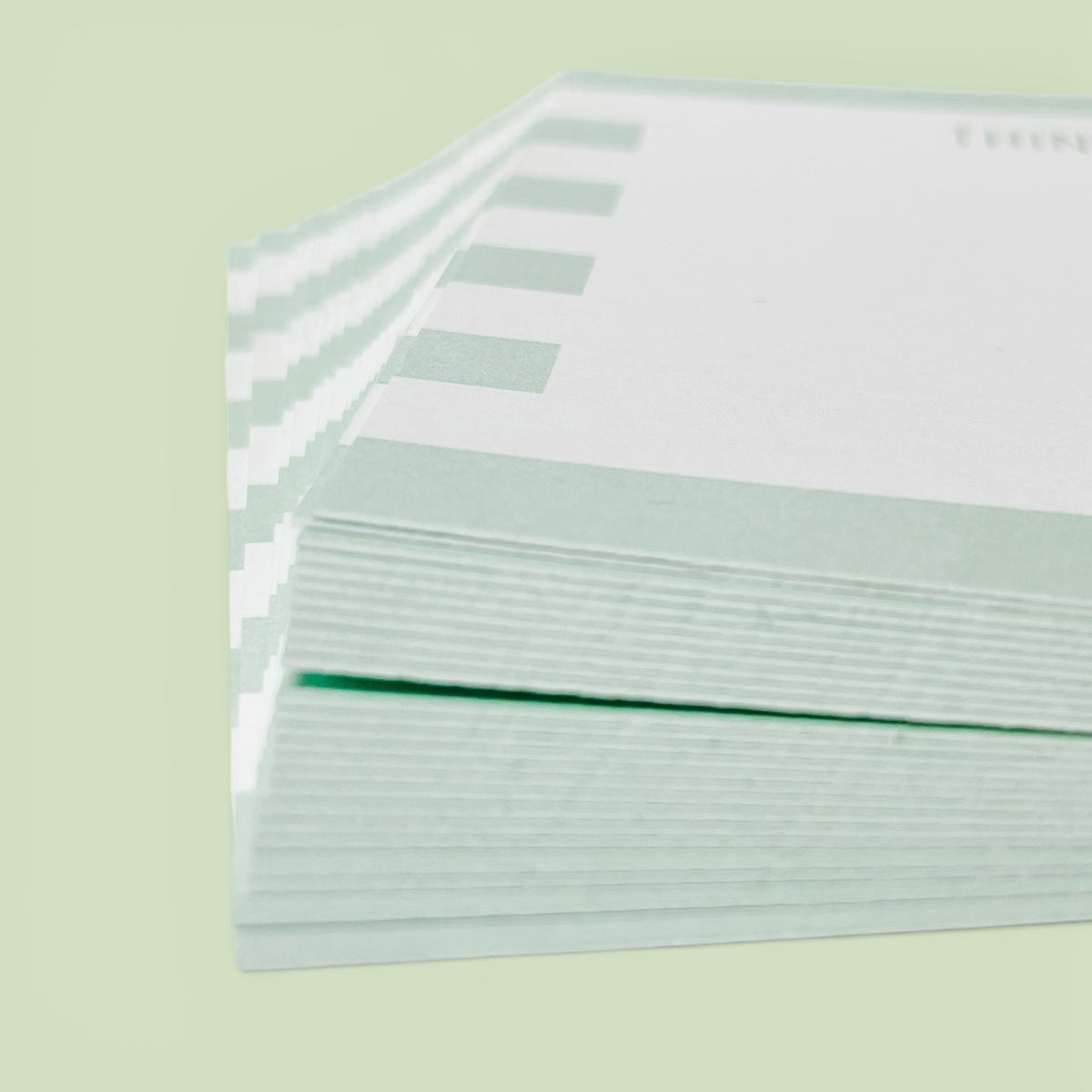 Stack of mint green and white personalized to do notecards with striped edges, custom stationery design. - Mint to do notecard set