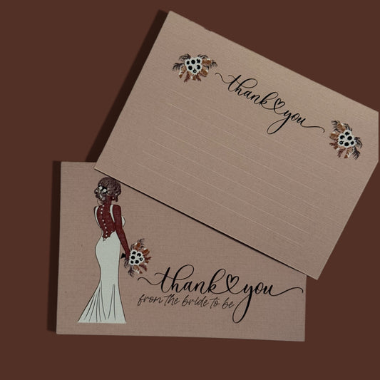 Bride-to-Be Pink Linen Thank You Cards