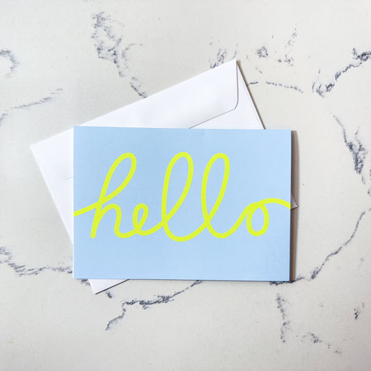 Hello Neon on Blue Greeting Card