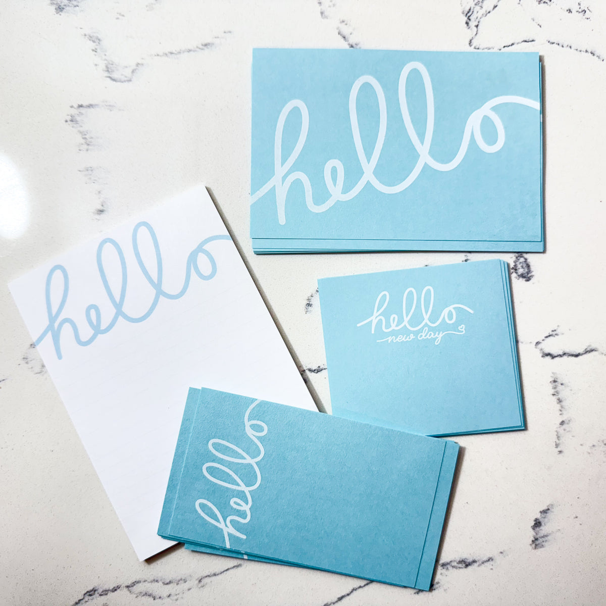 Hello Stationery Gift Set | Minimal Blue Notecards & Notepad
