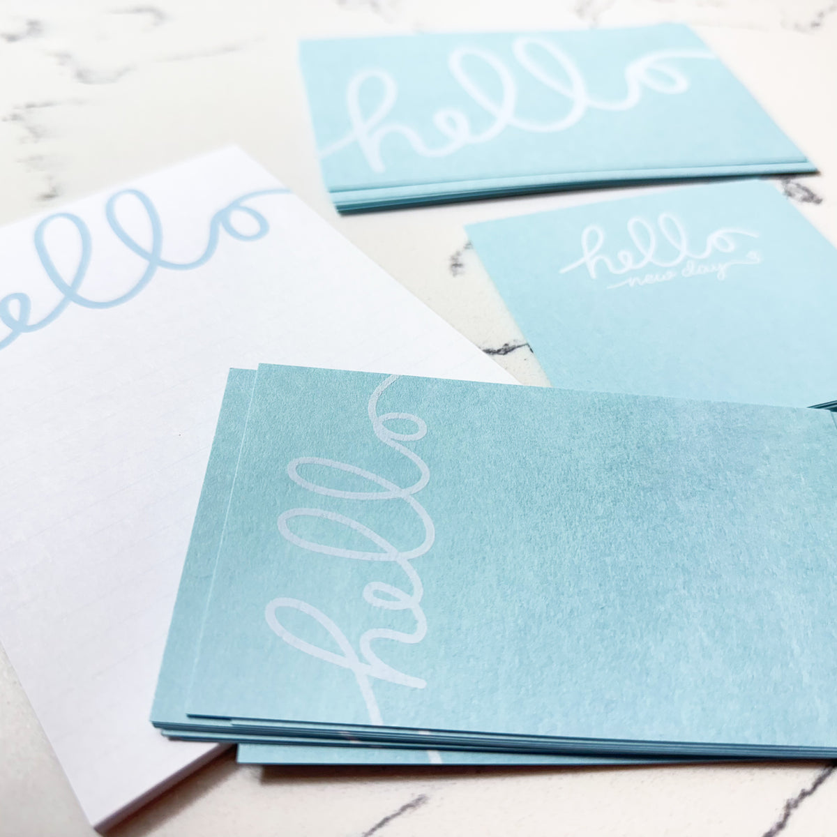 Hello Stationery Gift Set | Minimal Blue Notecards & Notepad