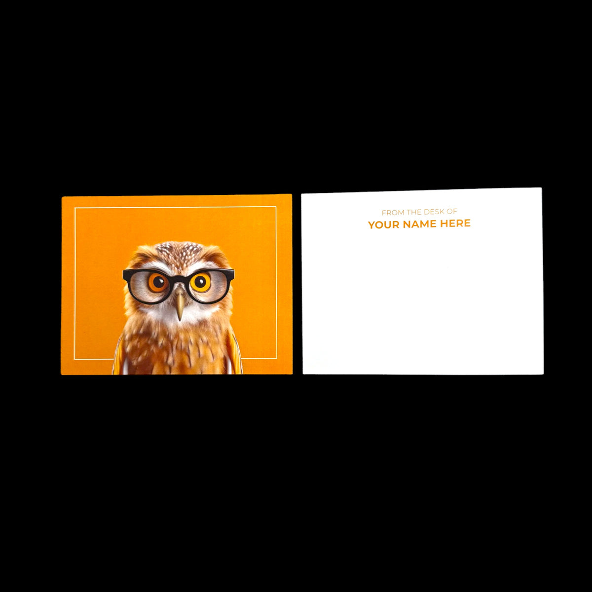 Set of 10 Personalized Owl Flat Note Cards – A2 Size