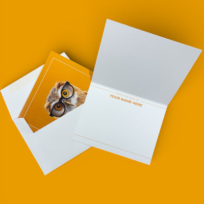 Personalized Owl Folded Card – A2 Note Card with Custom Inside Message