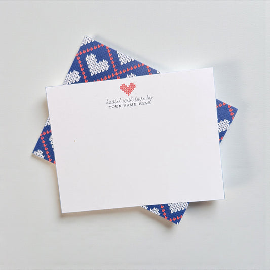 Set of 10 Personalized Knitted with love by Notecards