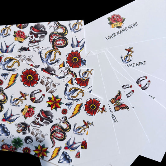 Set of 10 Personalized Tattoo Notecards Various Designs