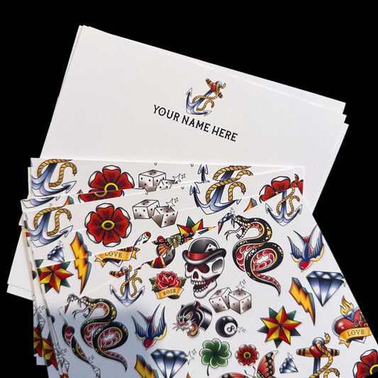 Set of 10 Personalized Tattoo Notecards Various Designs