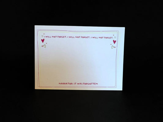 I will not forget, I will not forget, I will not forget Notecard Set