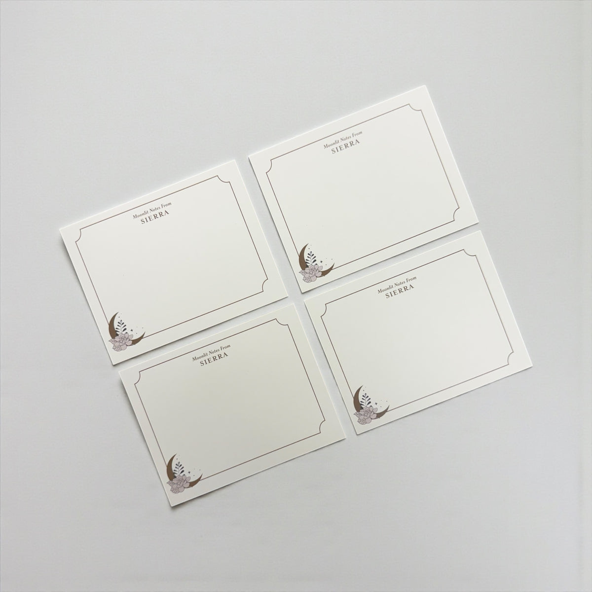 Custom Moon + Floral Flat Note Card – Set of 10